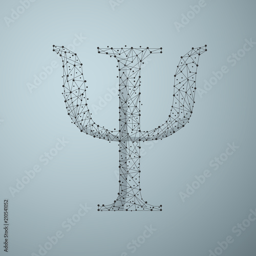 Low poly Psi symbol consisting of points, lines