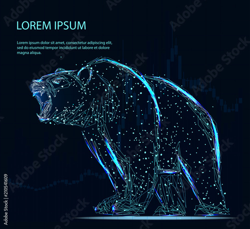 Stock exchange trading banner. The bears struggle. Abstract image of a starry sky or space, consisting of points, lines, and shapes in the form of planets, stars and the universe. Low poly vector