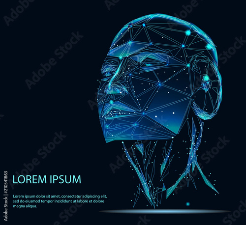 artificial intelligence. Abstract image of a starry sky or space, consisting of points, lines, and shapes in the form of planets, stars and the universe. Low poly vector