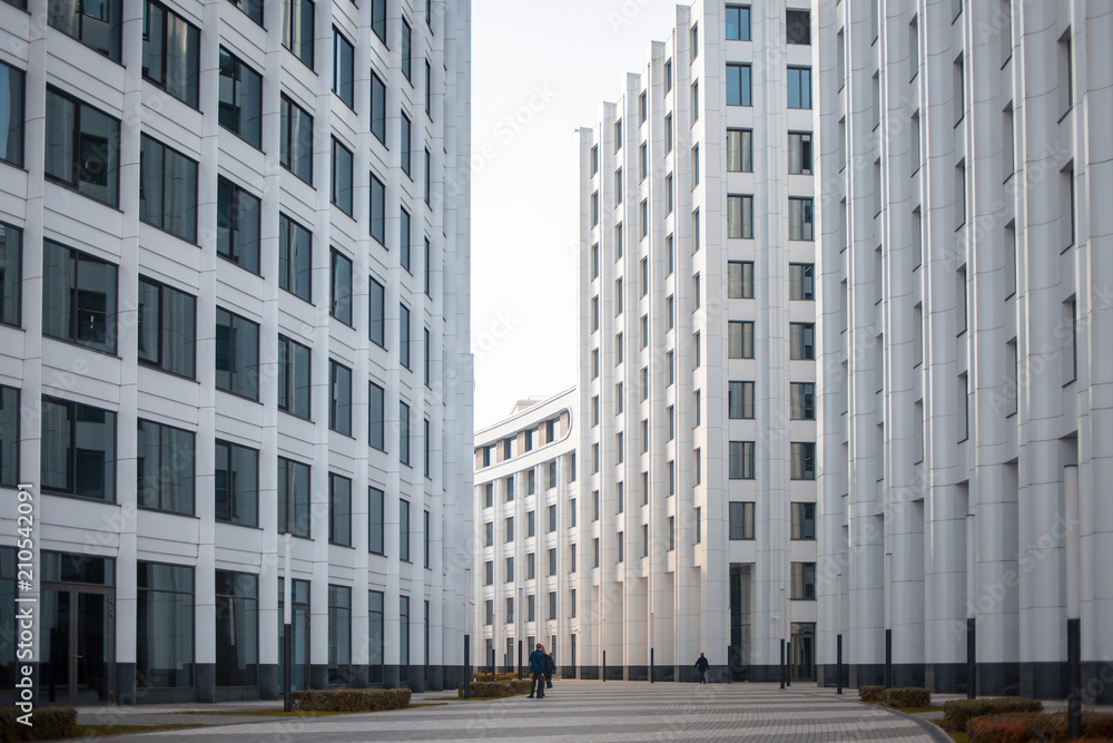 facade of white buildings in the business quarter. Not fully glass facades facade of white buildings in the business quarter. Not fully glass facades