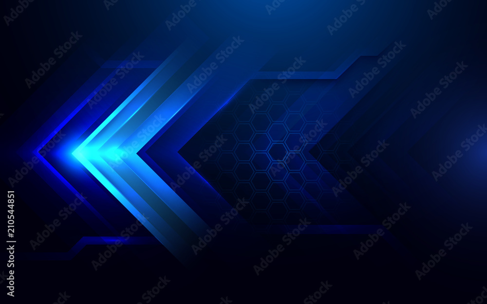 Obraz premium Abstract dark blue Arrows and hexagons background. Futuristic and technology concept