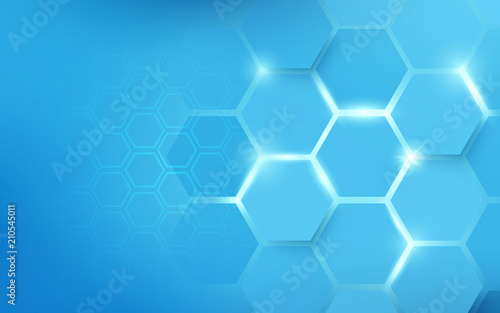 Abstract hexagons pattern blue. Technology concept background