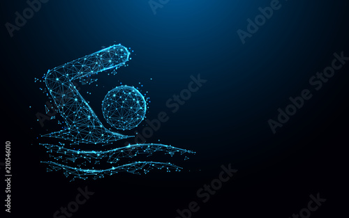 Swimming icon lines, triangles and particle style design. Illustration vector