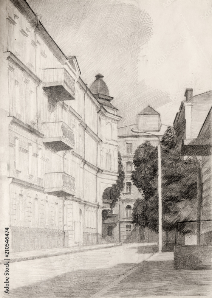 architecture, pencil drawing, sketch