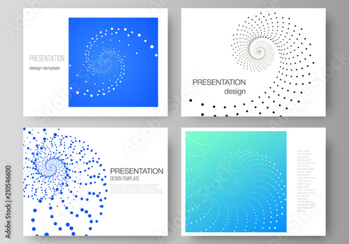 The minimalistic abstract vector illustration of the editable layout of the presentation slides design business templates. Geometric technology background. Abstract monochrome vortex trail.