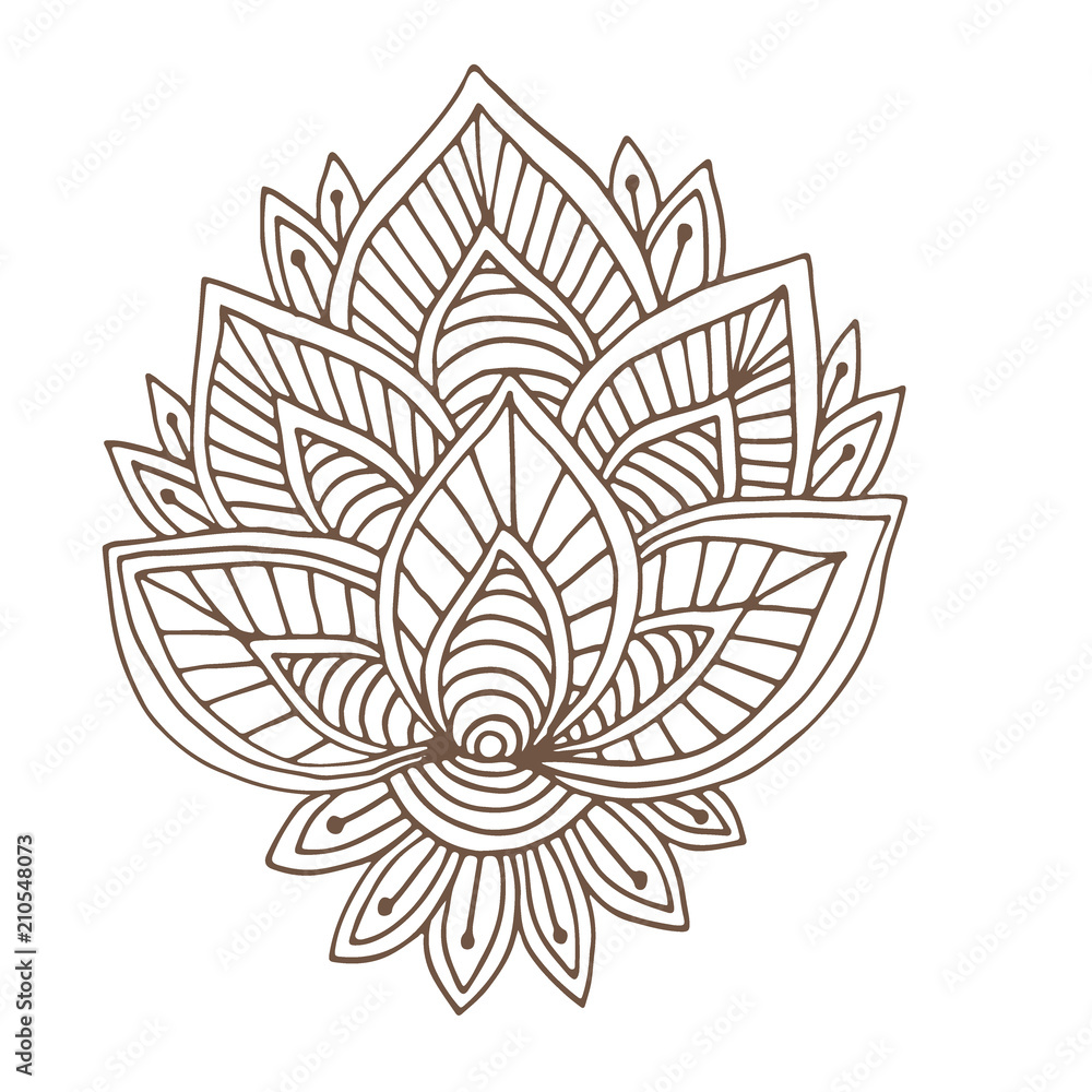 Indian vector ornament. Henna Tattoo design. Coloring book page.
