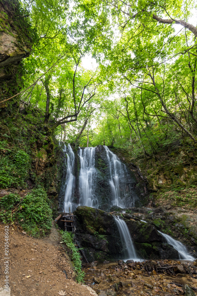 Fototapeta premium Landscape of Koleshino waterfalls cascade in Belasica Mountain, Novo Selo, Republic of Macedonia