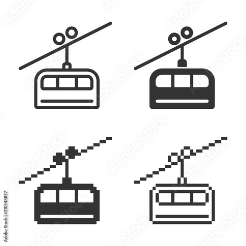 Monochromatic cable railway icon in different variants: line, solid, pixel, etc.