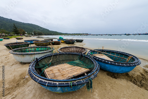 Bamboo basket boats on the beach at Da Nang, Vietnam