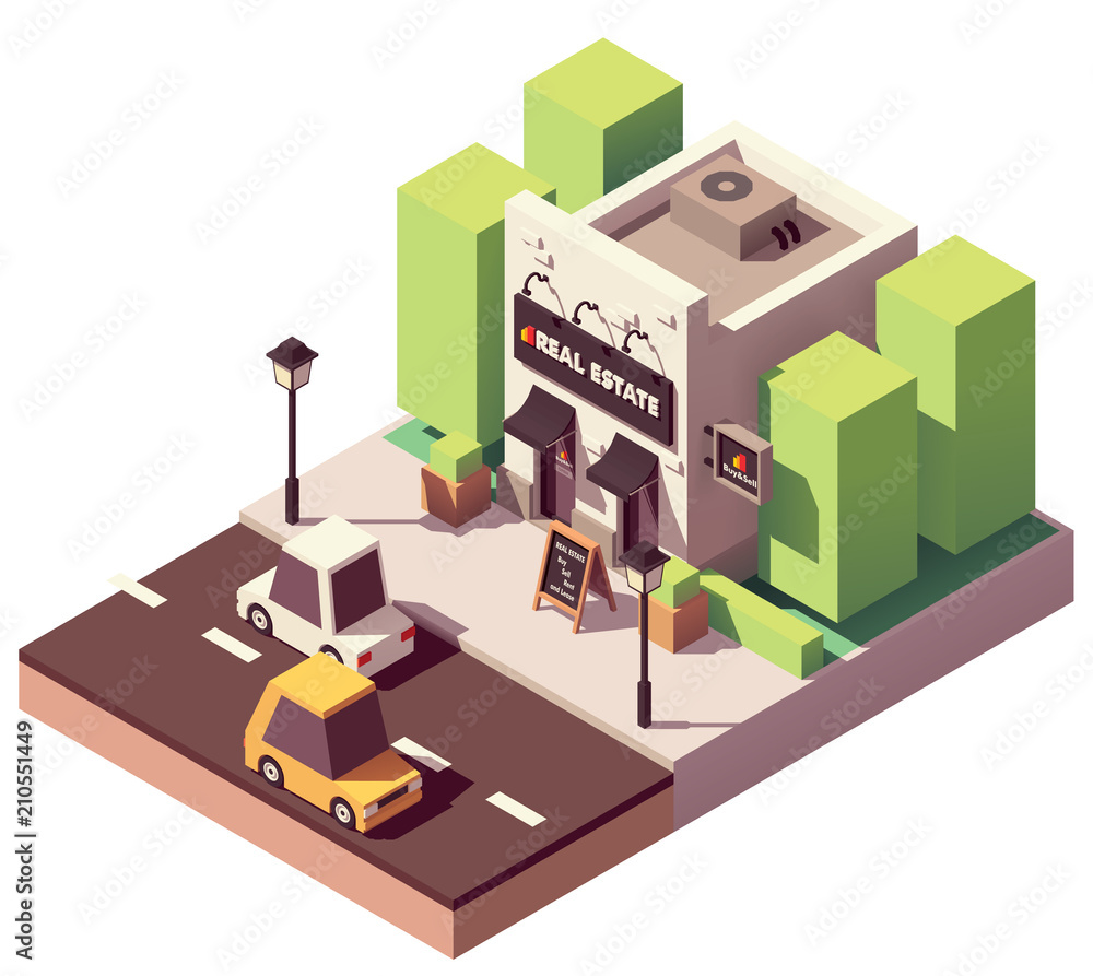Vector isometric real estate agency office Vector isometric real estate agency office