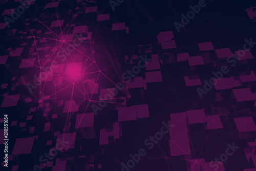 glass cube digital abstract with glow line 3d illustration for network concept