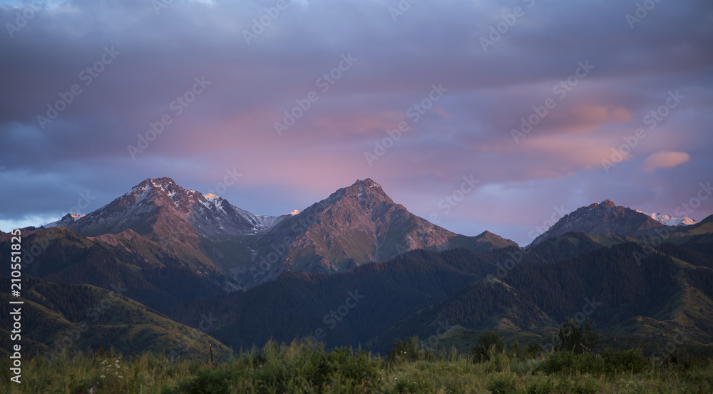 Almaty mountain, mountains at sunset