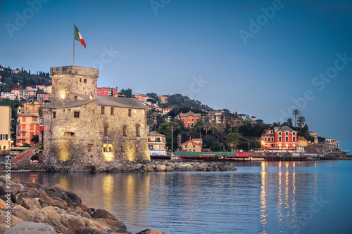 Obraz na płótnie italian castle at twilight Rapallo Genoa Italian riviera night