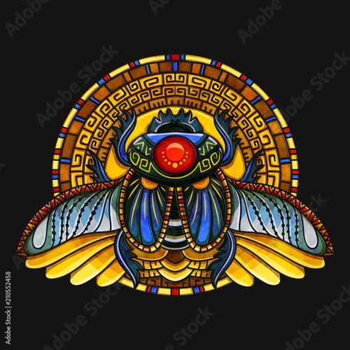 Egyptian scarab symbol of pharaoh, gods Ra, sun. Mythology t-shirt design, tattoos of ancient Egypt