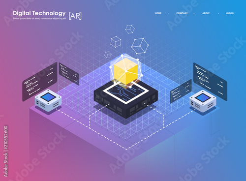 Isometric design concept virtual reality and augmented reality. AR and VR Development. Digital Media Technology for website and mobile app.