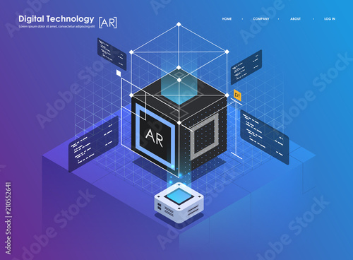 Isometric design concept virtual reality and augmented reality. AR and VR Development. Digital Media Technology for website and mobile app.