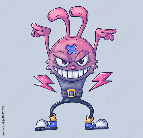 The hare is a rock star. Arrogant rabbit in a steep posture. Cartoon illustration for print and web. Character in the modern graphic style.