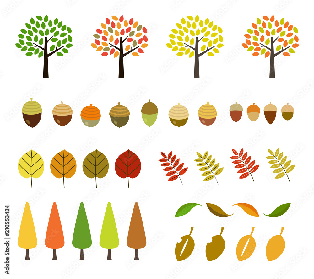 秋の木 紅葉 イラストセット Stock ベクター Adobe Stock