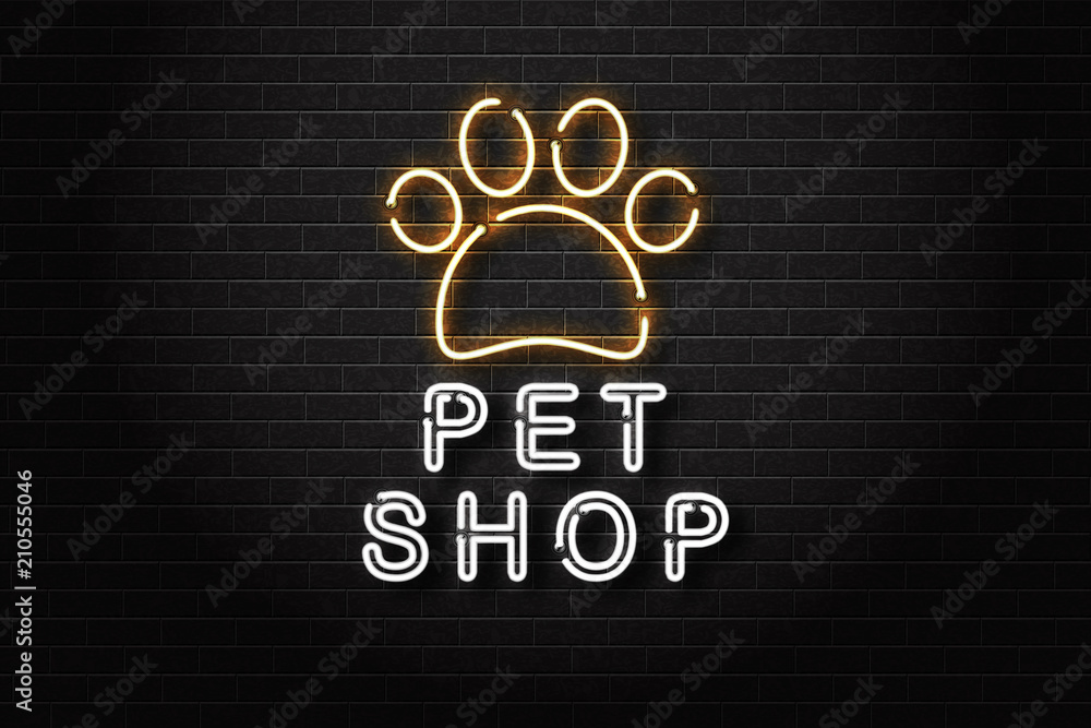 Vector realistic isolated neon sign of Pet Shop logo for decoration and