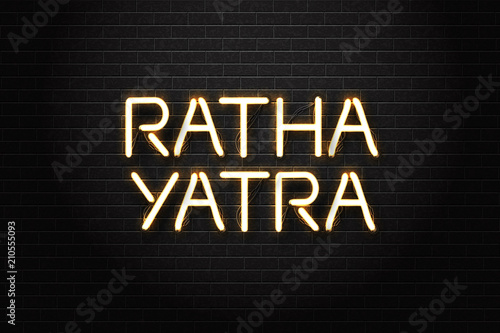 Vector isolated neon sign of Ratha Yatra logo for decoration and covering on the wall background. Concept of Happy Jagannath Festival.
