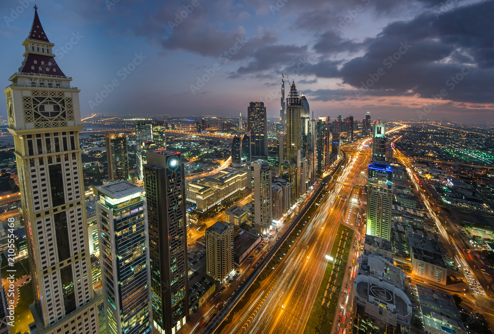 Busy Sheikh Zayed Road in the evening