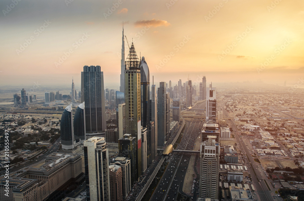 Dubai in sunset time, United Arab Emirates