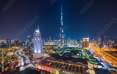 Amazing night dubai downtown skyline, Dubai, Emirates