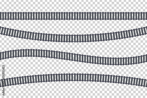 Vector set of realistic isolated of rails for decoration and covering on the transparent background. Concept of train transportation, metro, logistics and railroad.