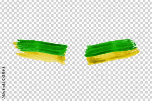Vector realistic isolated paint on cheeks for football fans with Brazil flag coloring for photo decoration and covering on the transparent background. Concept of football championship.