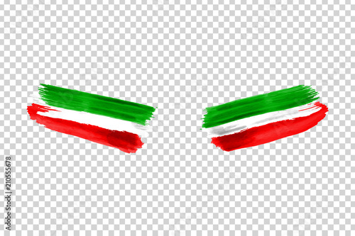 Vector realistic isolated paint on cheeks for football fans with Italy flag coloring for photo decoration and covering on the transparent background. Concept of football championship.