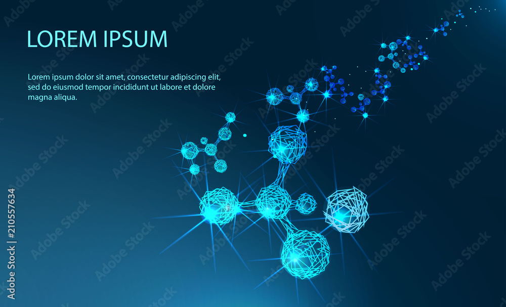 molecules. Abstract image of a starry sky or space, consisting of points, lines, and shapes in the form of planets, stars and the universe. Low poly vector