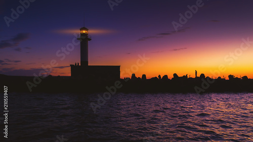 Aerial view of lighthouse at sunset in Varna, Bulgaria