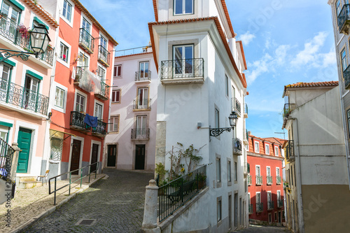 Narrow winding street in the Alfama  Lisbon  Portugal.