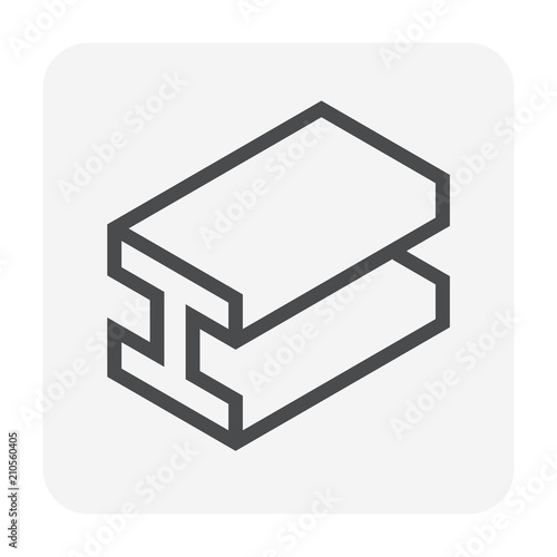 Steel product vector icon. H profile shape. That alloy of iron from steel production industry and metallurgy used as beam, bar, frame, girder, structure in engineering, construction building material.