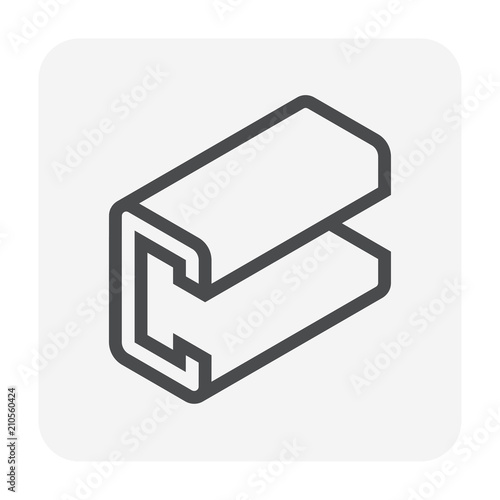 Steel product vector icon. C profile shape. That alloy of iron from steel production industry and metallurgy used as beam, bar, frame, girder, structure in engineering, construction building material.