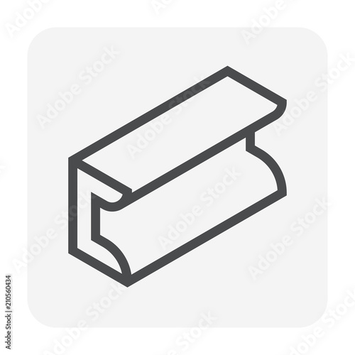 Steel product icon. C chanel profile shape. That alloy of iron from steel production industry and metallurgy used as beam, bar, frame, girder, structure in engineering, construction building material.