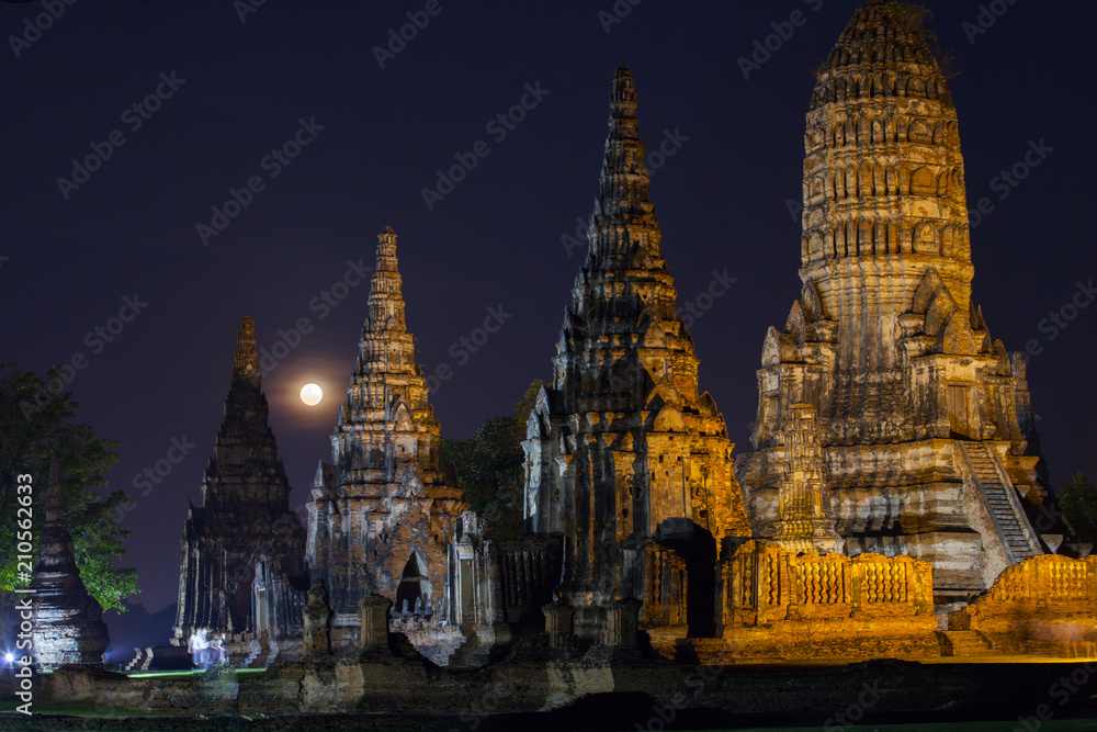 Night view landscape  historical park temple at Thailand