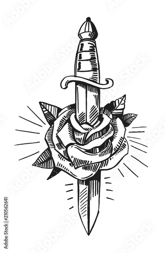 Print op canvas Tattoo dagger