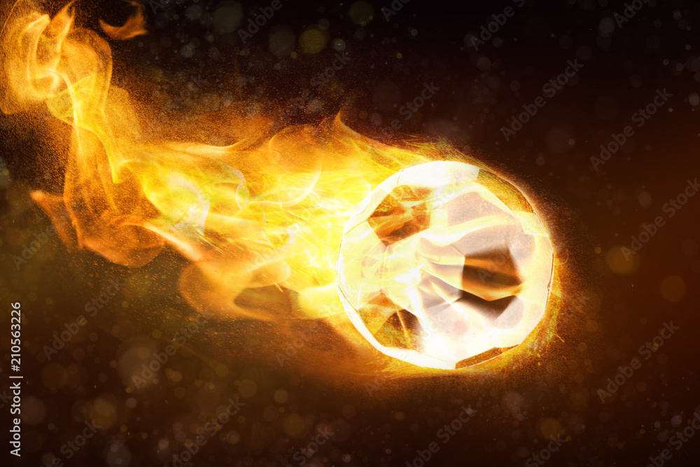 Klassischer Fußball aus Leder brennt mit Feuerschweif und Funken –  Stock-Foto | Adobe Stock