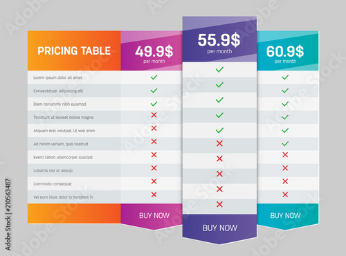 Creative vector illustration of business plans web comparison pricing table isolated on transparent background. Art design modern banner list. Abstract concept graphic websites, applications element