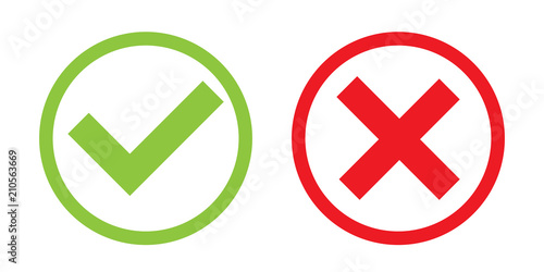 Creative vector illustration of green tick, red cross isolated on transparent background. Art design with text do and dont. Right or wrong. True or false. Abstract concept graphic element