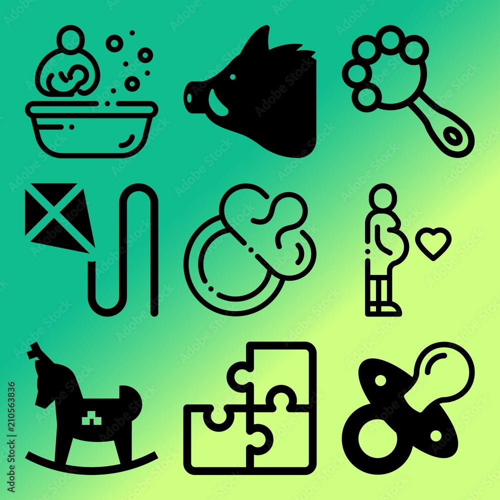 Vector icon set  about baby with 9 icons related to birthday, small, round, preschool and group