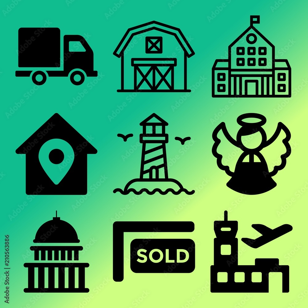 Vector icon set  about building with 9 icons related to texture, terminal, screwdriver, light and ca