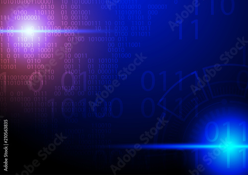 Blue and purple lights with digits on blue background