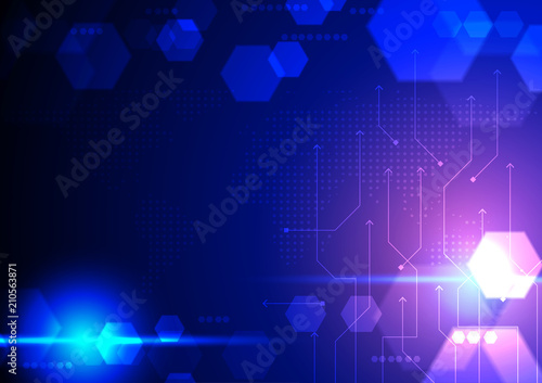 Blue and purple lights with hexagons on dark background some Elements of this image furnished by NASA
