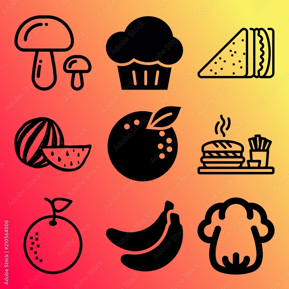 Vector icon set about food with 9 icons related to celebration, wood, frosting, dog and health Vector icon set about food with 9 icons related to celebration, wood, frosting, dog and health