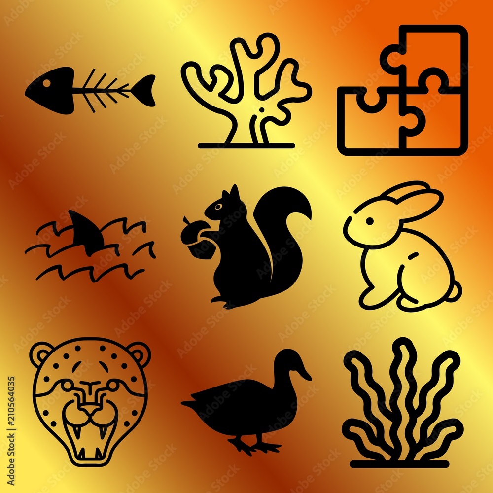 Vector icon set about animals with 9 icons related to environment, flora, hunter, grass and eat Vector icon set about animals with 9 icons related to environment, flora, hunter, grass and eat