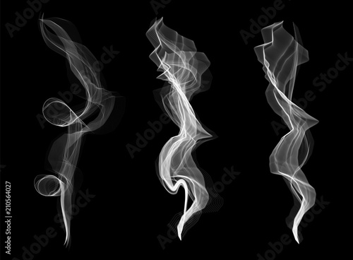Creative vector illustration of delicate white cigarette smoke waves texture set isolated on transparent background. Art design. Abstract concept graphic element