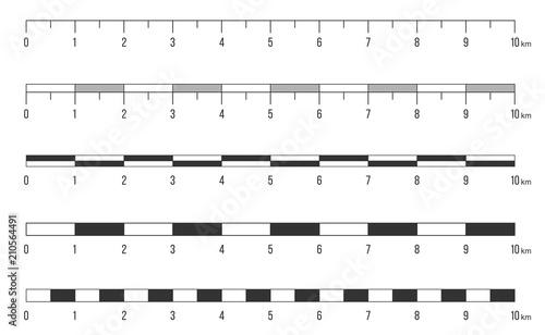 Creative vector illustration of map scale line set isolated on transparent background. Art design unit of measurement. Abstract concept mathematical ratio, fraction graphic element