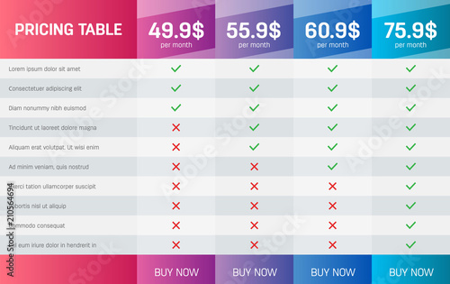 Creative vector illustration of business plans web comparison pricing table isolated on transparent background. Art design modern banner list. Abstract concept graphic websites, applications element